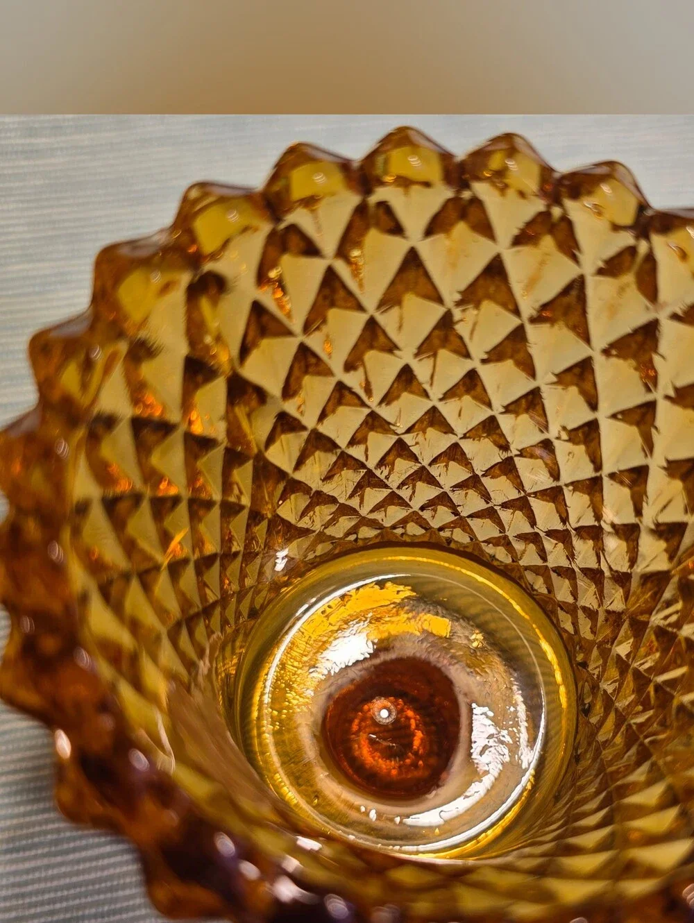 VTG MCM Amber Glass Diamond Point Peg Candle Cups Set Of 2